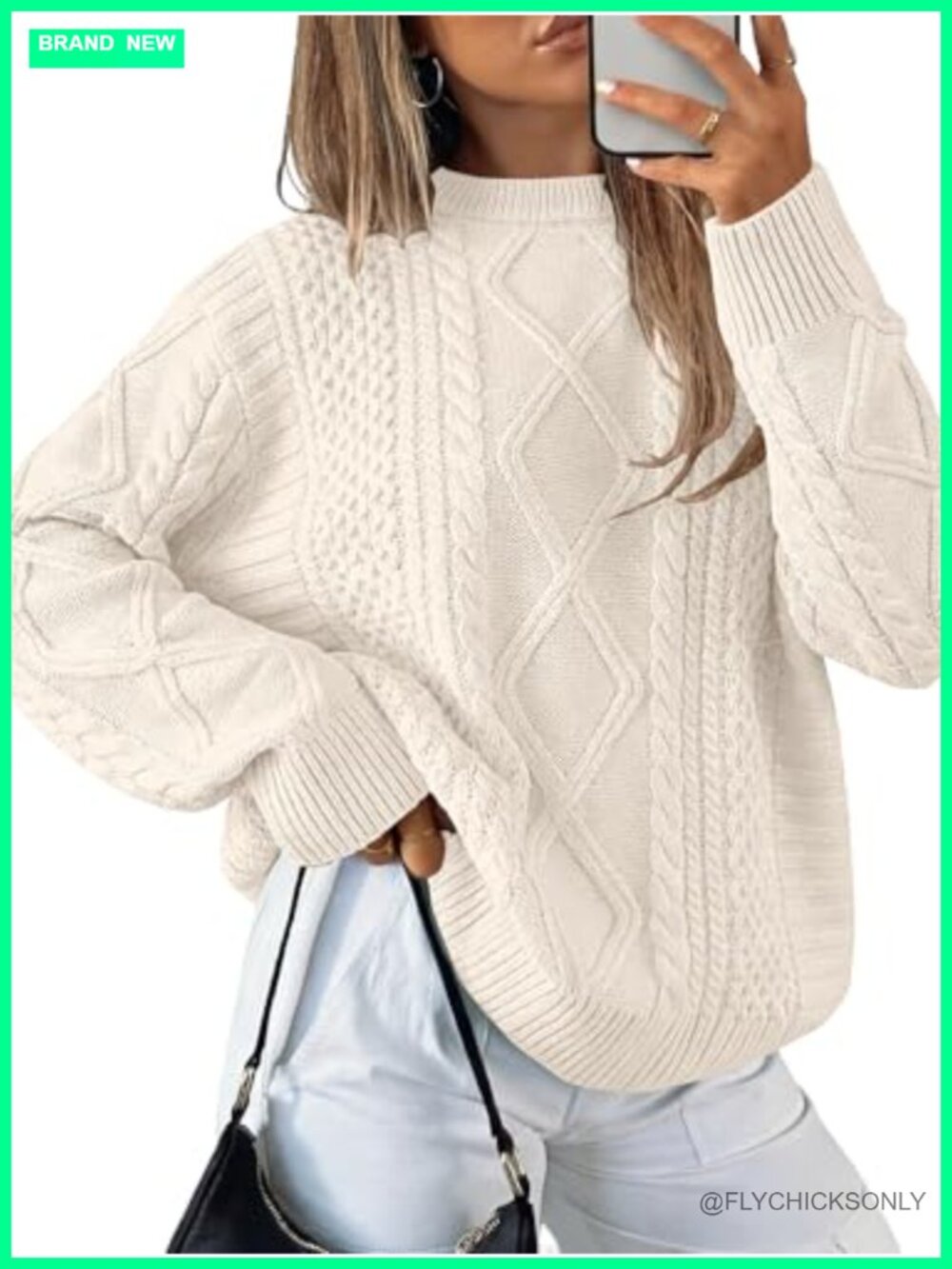 Oversized Cable Knit Crewneck Pullover Sweater Long Sleeve Fall Winter